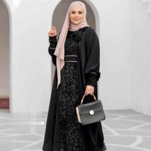 Stijlvolle Abaya voor Dames Elegant Zwart met Glanzende Pailletten