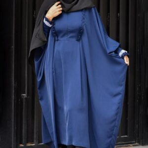 Traditionele Vlinder Abaya voor Dames – Zachte Donkerblauwe Kreukstof