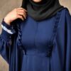 Traditionele Vlinder Abaya voor Dames – Zachte Donkerblauwe Kreukstof