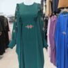 Traditionele Blauwe Abaya met Bloemen en Kreukstof