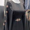 Traditionele Blauwe Abaya met Bloemen en Kreukstof