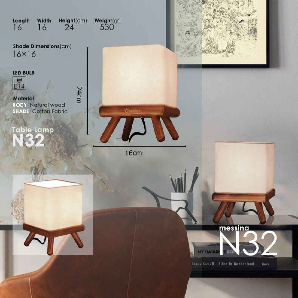 Accent Houten Tafellamp Handgemaakt Vierkant