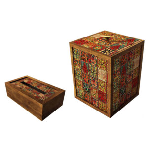 Perzische Houten Prullenbak & Zakdoos Set – Nahal