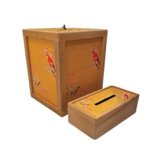 Perzische Houten Prullenbak & Zakdoos Set – Parrot