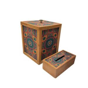 Perzische Houten Prullenbak & Zakdoos Set – Sonati