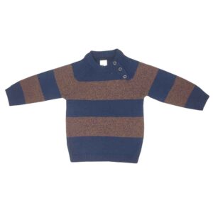 Gebreide Babypullover – Model Shahin Blauw Gestreept