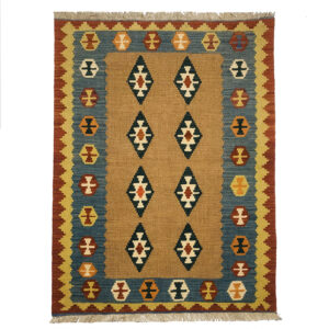 Perzische Kilim Handgeweven – Model Royan Bruin – Geometrisch Wollen Tapijt