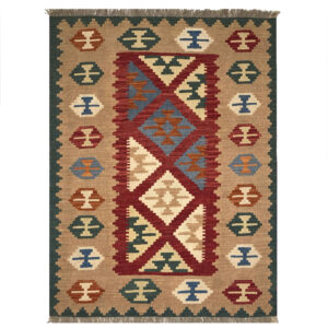 Perzische Kilim Handgeweven – Model Hamara Crème – Geometrisch Wollen Tapijt