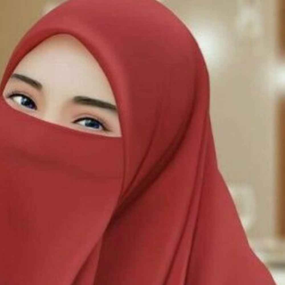 Baksteenrode Islamitische Crepe Vierkante Sjaal & Niqab Set