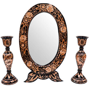 Gegraveerd Perzisch Koperen Spiegelraam & Kandelaar Set – Arsh Design