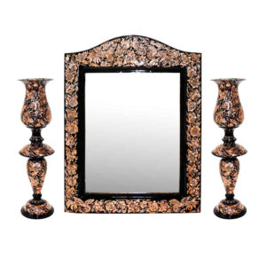 Gegraveerd Perzisch Koperen Spiegelraam & Kandelaar Set – King Design
