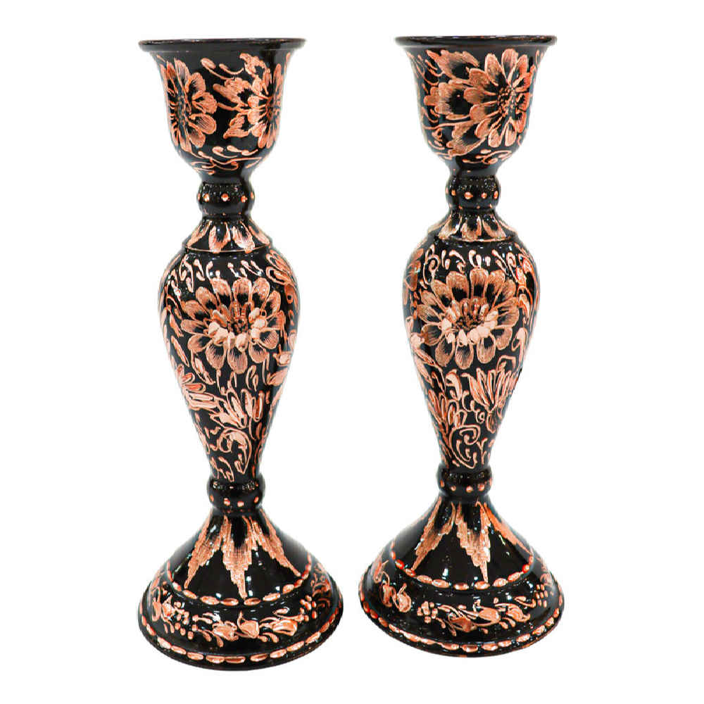 Gegraveerd Perzisch Koperen Spiegelraam & Kandelaar Set – Elham Design