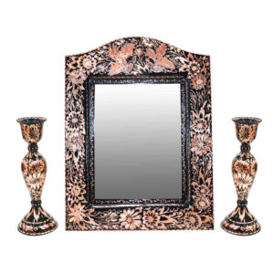 Gegraveerd Perzisch Koperen Spiegelraam & Kandelaar Set – Elham Design