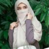 Crèmekleurige Islamitische Crepe Vierkante Sjaal & Halve Niqab Set