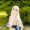 Crèmekleurige Islamitische Crepe Vierkante Sjaal & Halve Niqab Set