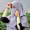Grijze Islamitische Crepe Vierkante Sjaal & Niqab Set voor Vrouwen
