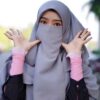 Grijze Islamitische Crepe Vierkante Sjaal & Niqab Set voor Vrouwen