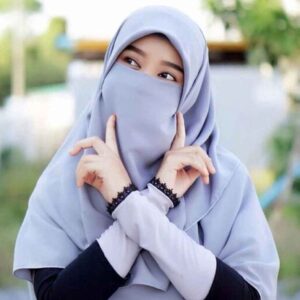 Grijze Islamitische Crepe Vierkante Sjaal & Niqab Set voor Vrouwen