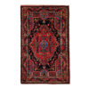 Handgeknoopt Perzisch Hamadan Black Garden Tapijt (Traditioneel Bloemenmedaillon) - Rode Wol