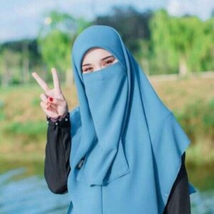 Lichtblauwe Islamitische Vierkante Sjaal & Halve Niqab Set voor Vrouwen