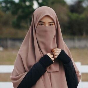 Lichtbruine Islamitische Crepe Sjaal & Halve Niqab Set voor Vrouwen