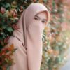 Lichtbruine Islamitische Crepe Sjaal & Halve Niqab Set voor Vrouwen