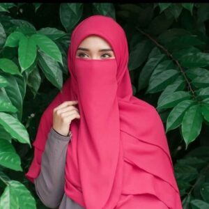 Magenta Islamitische Crepe Vierkante Sjaal & Niqab Set voor Vrouwen