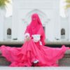 Magenta Islamitische Crepe Vierkante Sjaal & Niqab Set voor Vrouwen