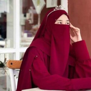Bordeauxrode Islamitische Crepe Vierkante Sjaal & Niqab Set voor Vrouwen