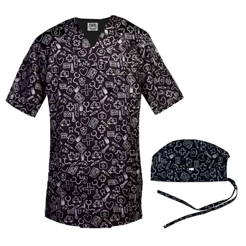 Zwarte Medische Top & Muts Set voor Mannen
