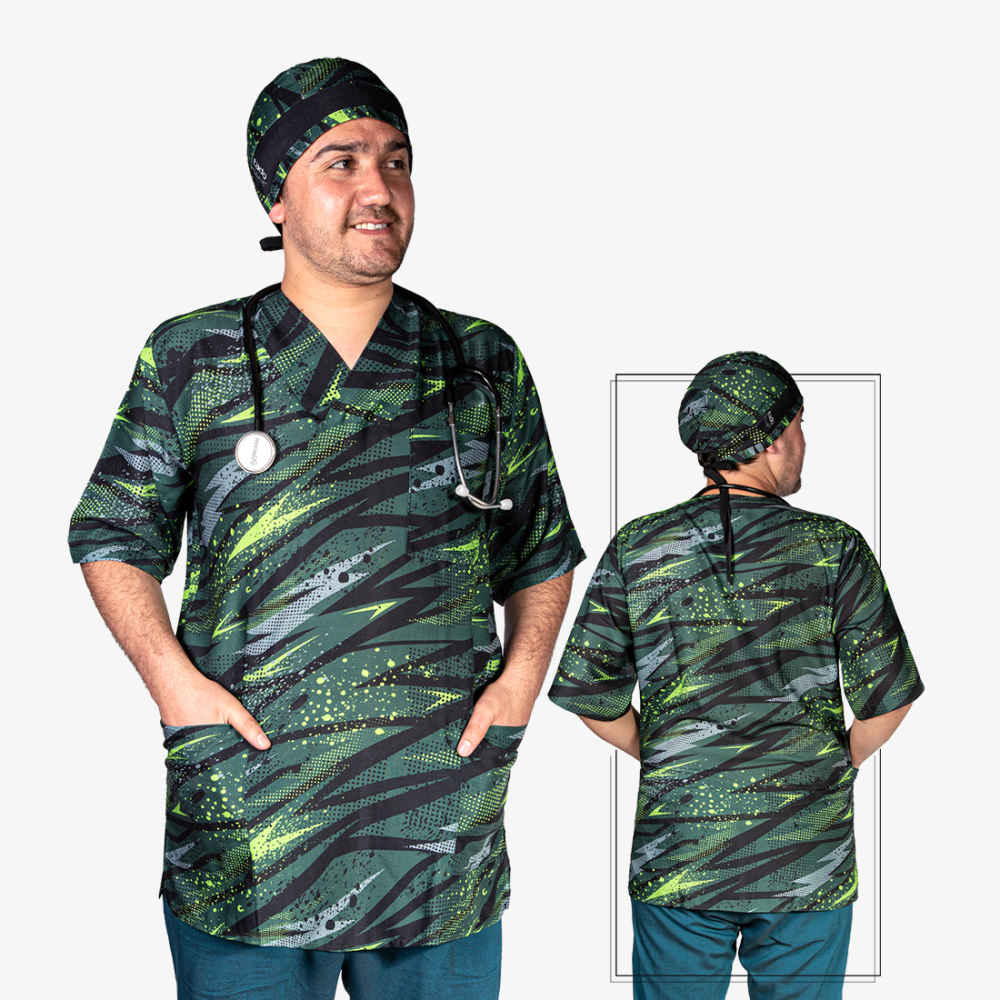 Groene Medische Top & Muts Set voor Mannen – Levendig & Duurzaam