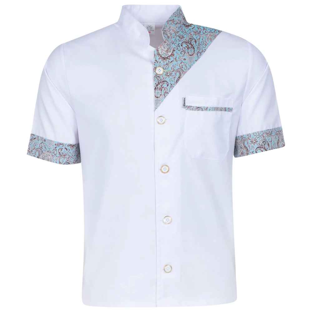 Witte Koksjas Korte Mouw – Paisley Motief