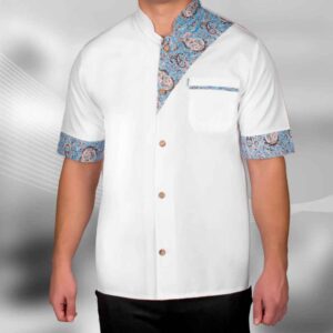 Witte Koksjas Korte Mouw – Paisley Motief