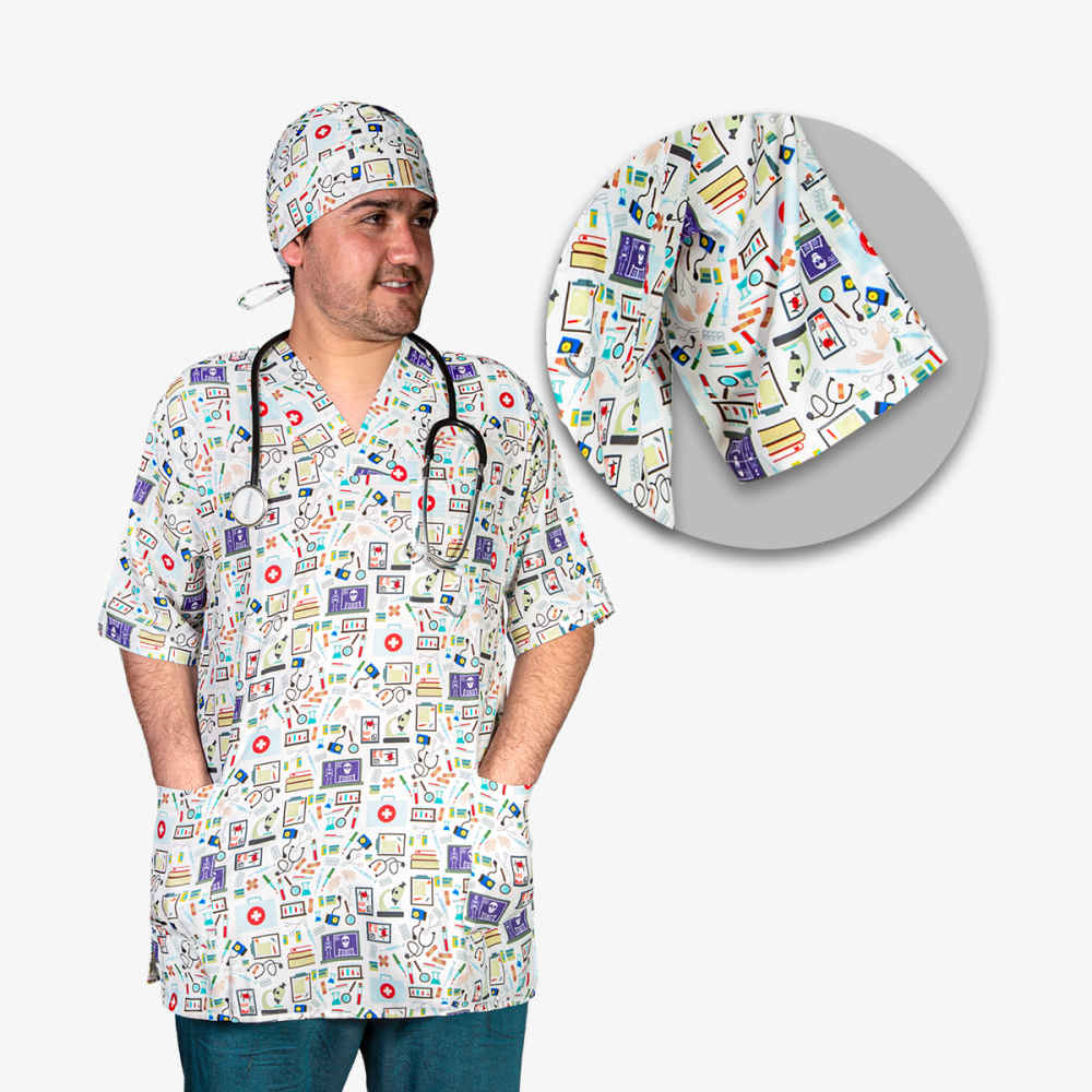 Witte Medische Uniform Set voor Mannen – Top & Muts