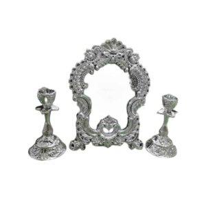 Perzische Spiegel & Kandelaar Set Zarin — Traditioneel Zilver Design