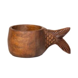 Houten Kuksa Mok Vis – Handgesneden Rustieke Kampeerbeker