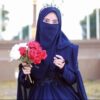 Marineblauwe Crepe Vierkante Sjaal & Niqab Set