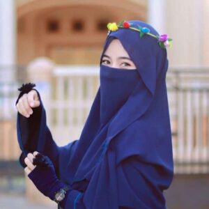 Marineblauwe Crepe Vierkante Sjaal & Niqab Set