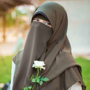Olijfgroene Islamitische Sjaal & Halve Niqab Set