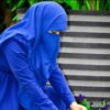 Koningsblauwe Islamitische Vierkante Sjaal & Halve Niqab Set voor Vrouwen