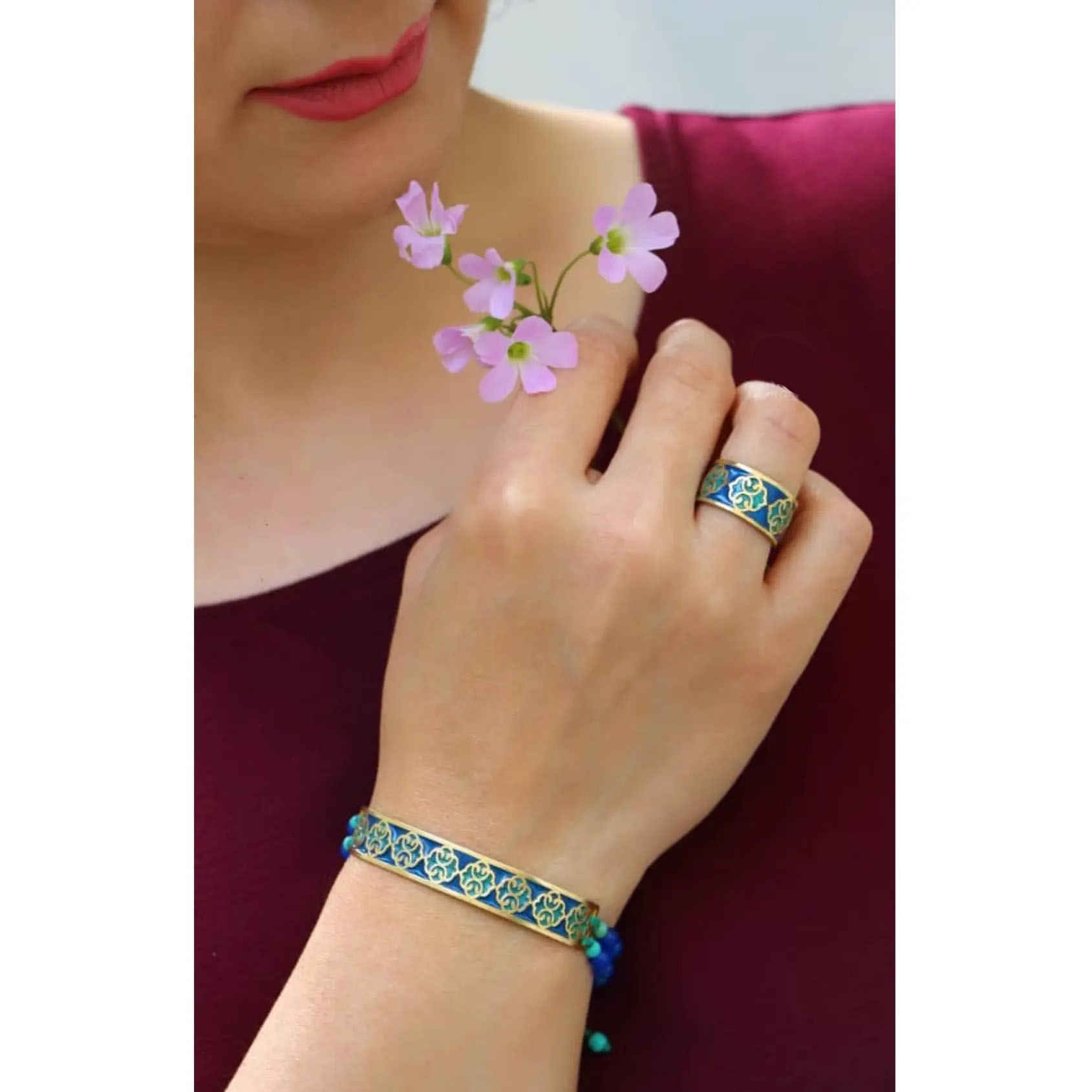 Perzische messing armband en ring set model Eslimi