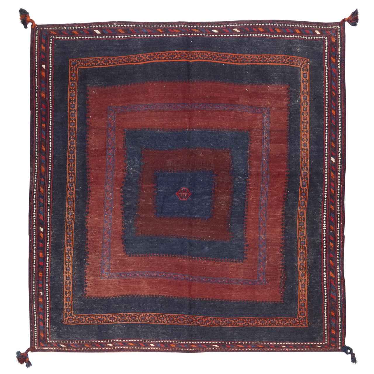 Vintage Perzische Sirjan Kelim in marineblauw, authentiek