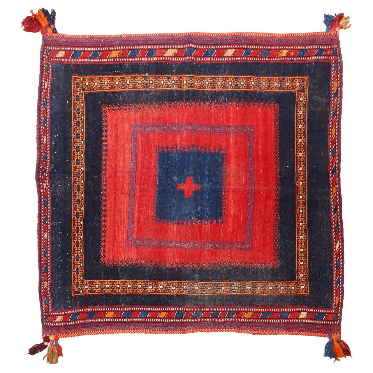 Vintage Perzische Sirjan Kelim in rood & zwart, plat geweven