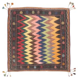 Perzisch Kilim Wol Tapijt Handgeweven in Teheran Geometrisch Ontwerp