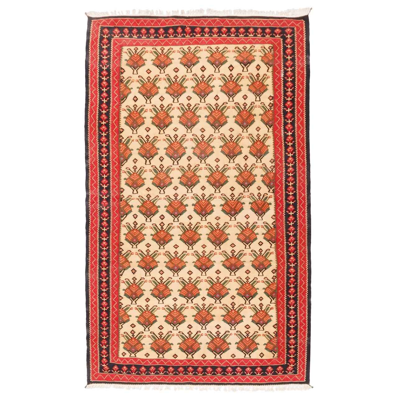 Vintage Perzische Qashqai Kelim in perzik, floraal uit Sanandaj
