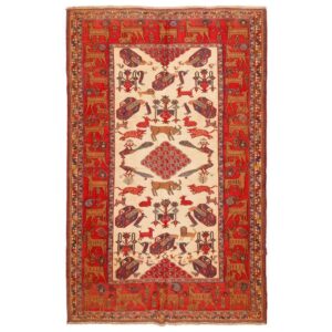 Vintage Perzisch Sirjan Handgeweven Kilim Tapijt Wilde Dieren
