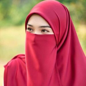 Rode Islamitische Sjaal & Halve Niqab Set – Crepe Stof