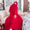 Rode Islamitische Sjaal & Halve Niqab Set – Crepe Stof