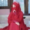 Rode Islamitische Sjaal & Halve Niqab Set – Crepe Stof