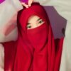 Rode Islamitische Sjaal & Halve Niqab Set – Crepe Stof